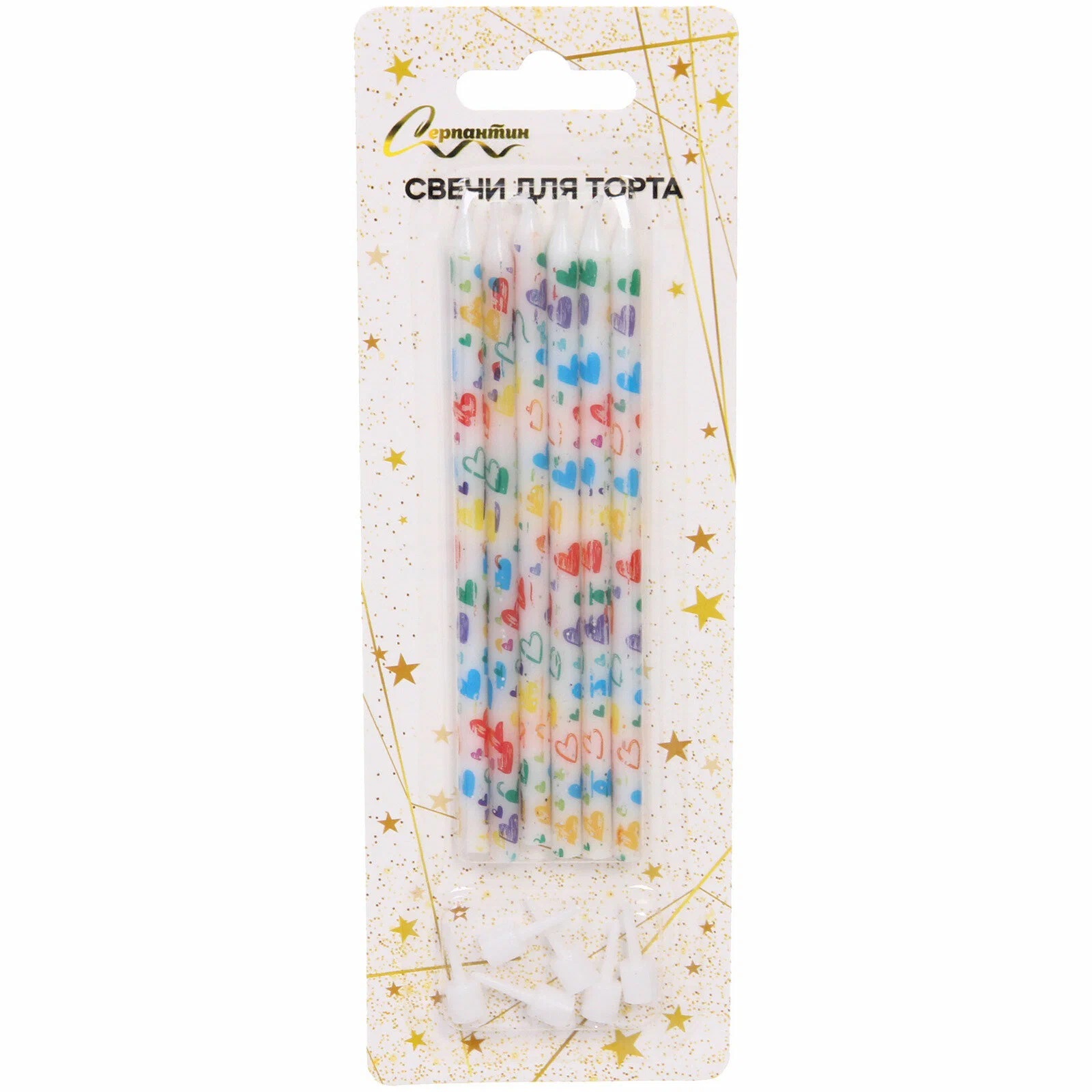 Свечи в торт "Сердечки" 6шт 13 см (1/36)