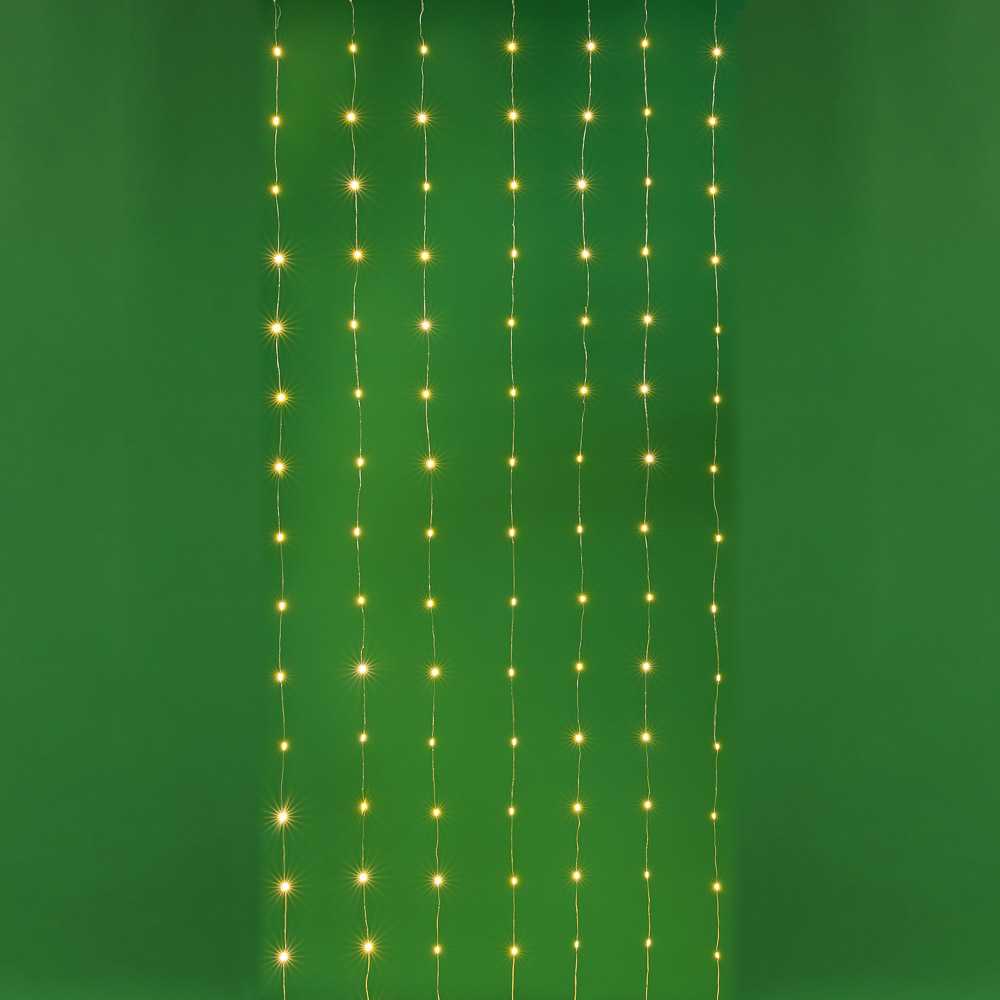 Гирлянда эл. занавес нить росы медь 210 LED, 2х3м, 7 нитей, шампань, 8 реж, USB, пульт СНОУ БУМ (1/1