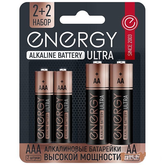 Батарейка алкалиновая Energy Ultra LR6+LR03/4B (АА+ААА) (1/10/80)