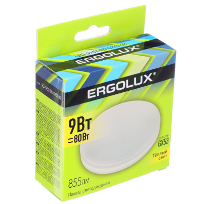 Эл.лампа светодиодная 9Вт GX53 3000К 180-240В, 13514 Ergolux LED-GX53-9W-GX53-3K (10/100) 