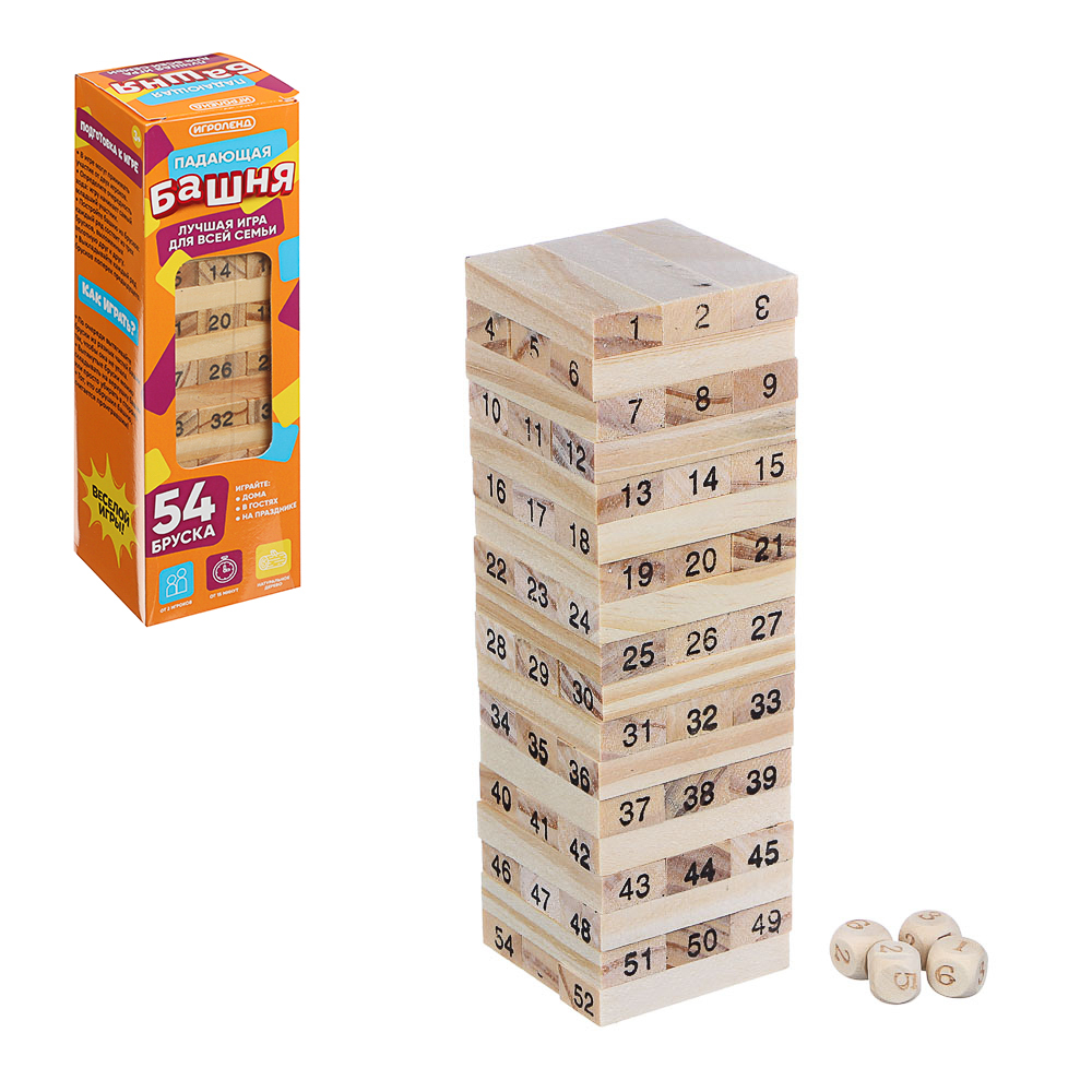 Игра настольная "Падающая башня" (дерево) 5*5*18,5см (1/60)
