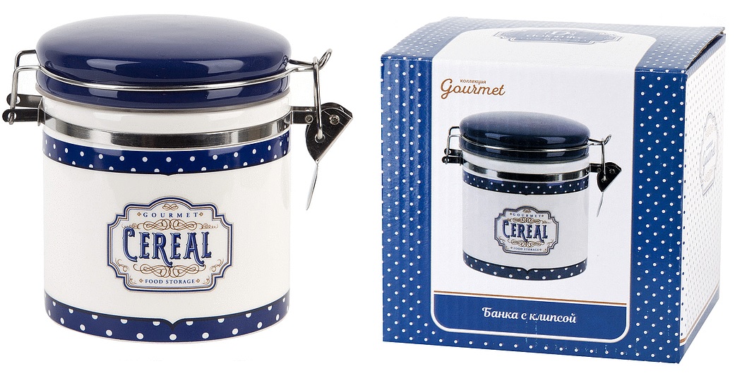 "Gourmet" Банка д/сып прод 11,5*10*11,5см v=480мл с клипсой п/у кер.(1/24)